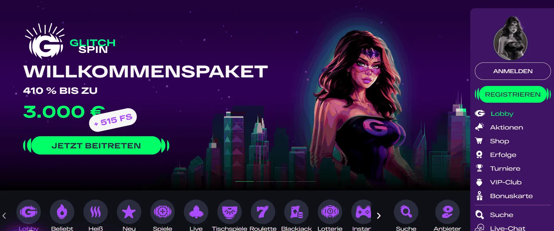 Glitch Spin Casino Webseite Glitchspin Startseite